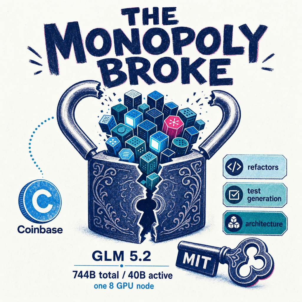 Zhipu AI just dropped GLM-5.2, a 744B Mixture-of-Experts coding model under MIT license that...