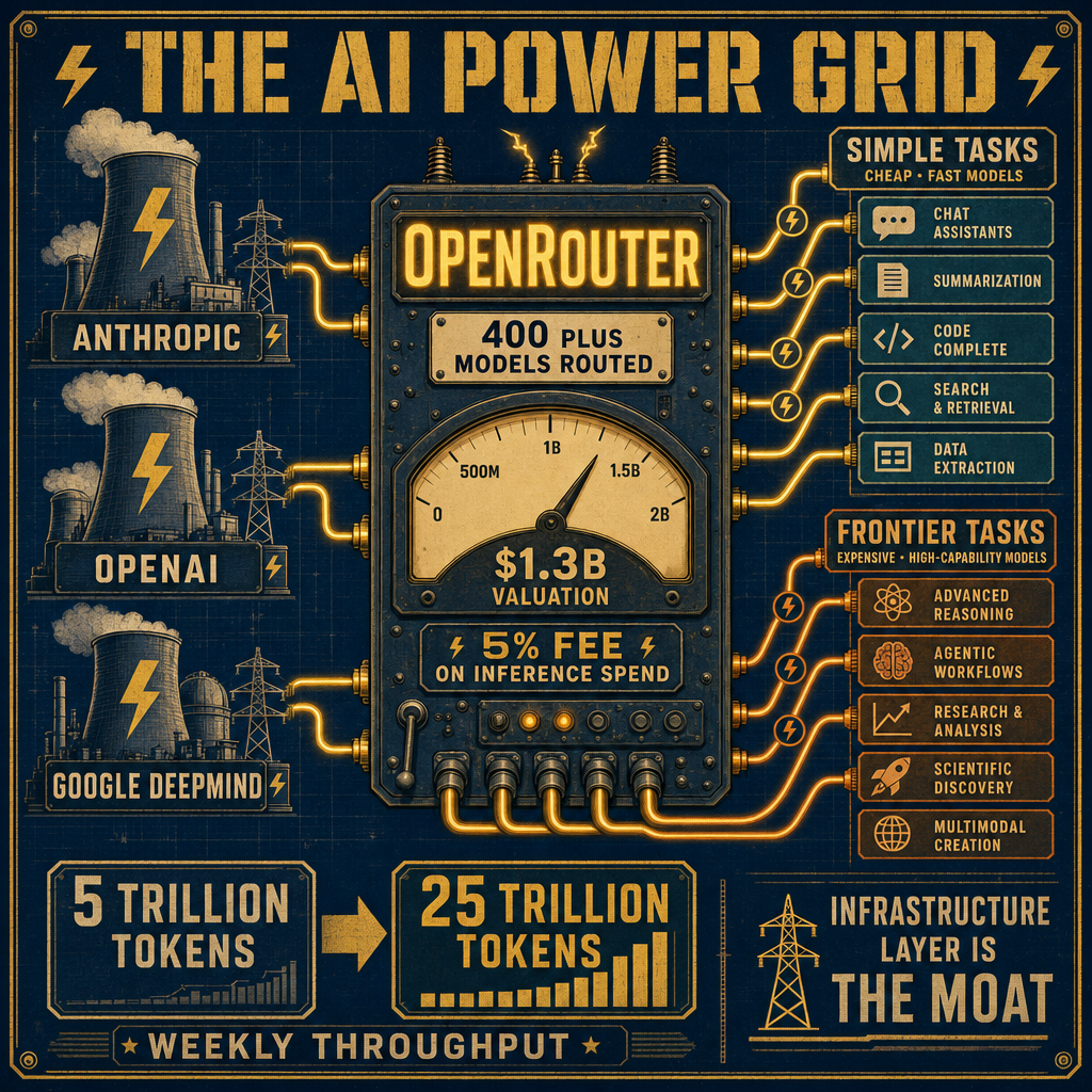 OpenRouter just raised $113M at a $1.3B valuation, and its business model is almost deceptiv...